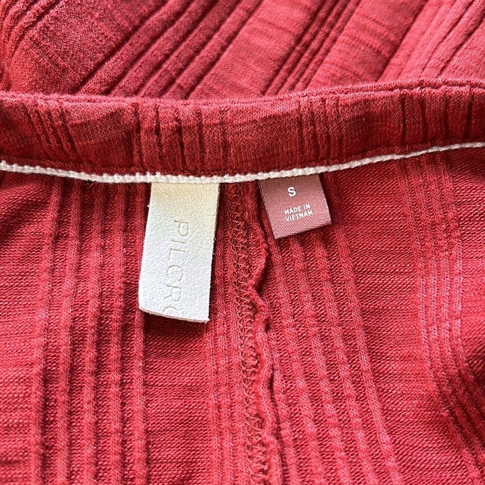 Pilcro Anthropologie Rust Red Button Up Ribbed Puff Sleeve Cardigan Top Sz S - Picture 10 of 15